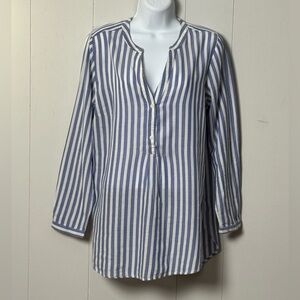 Old Navy Blue and White Striped Long Sleeve V Neck Two Button Top Size M